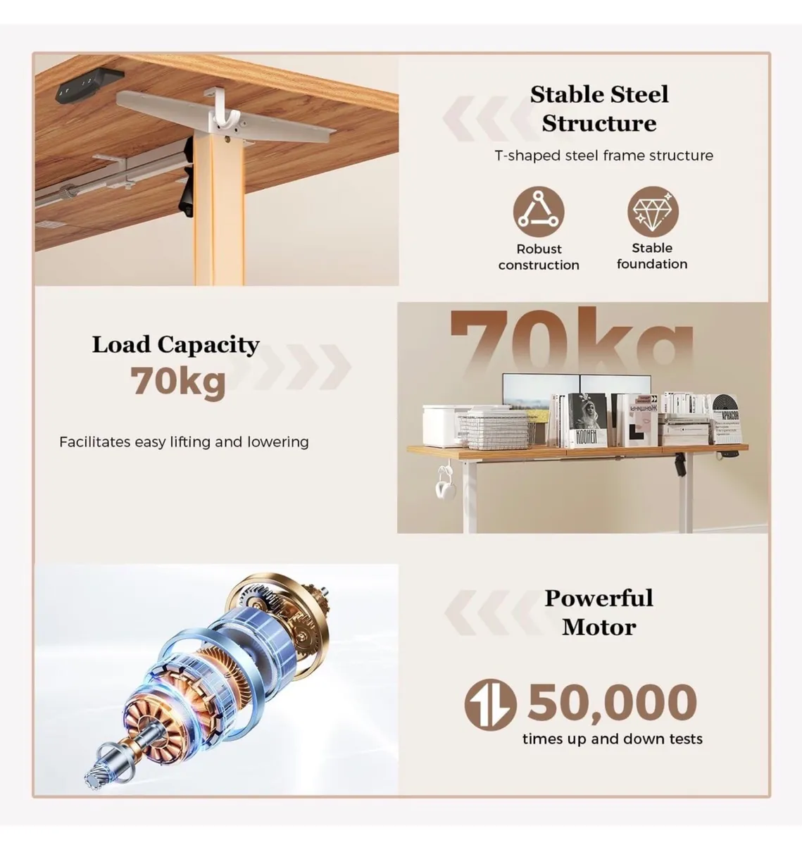 Standing Desk, 120 x 60 cm, Light Brown - Image 3