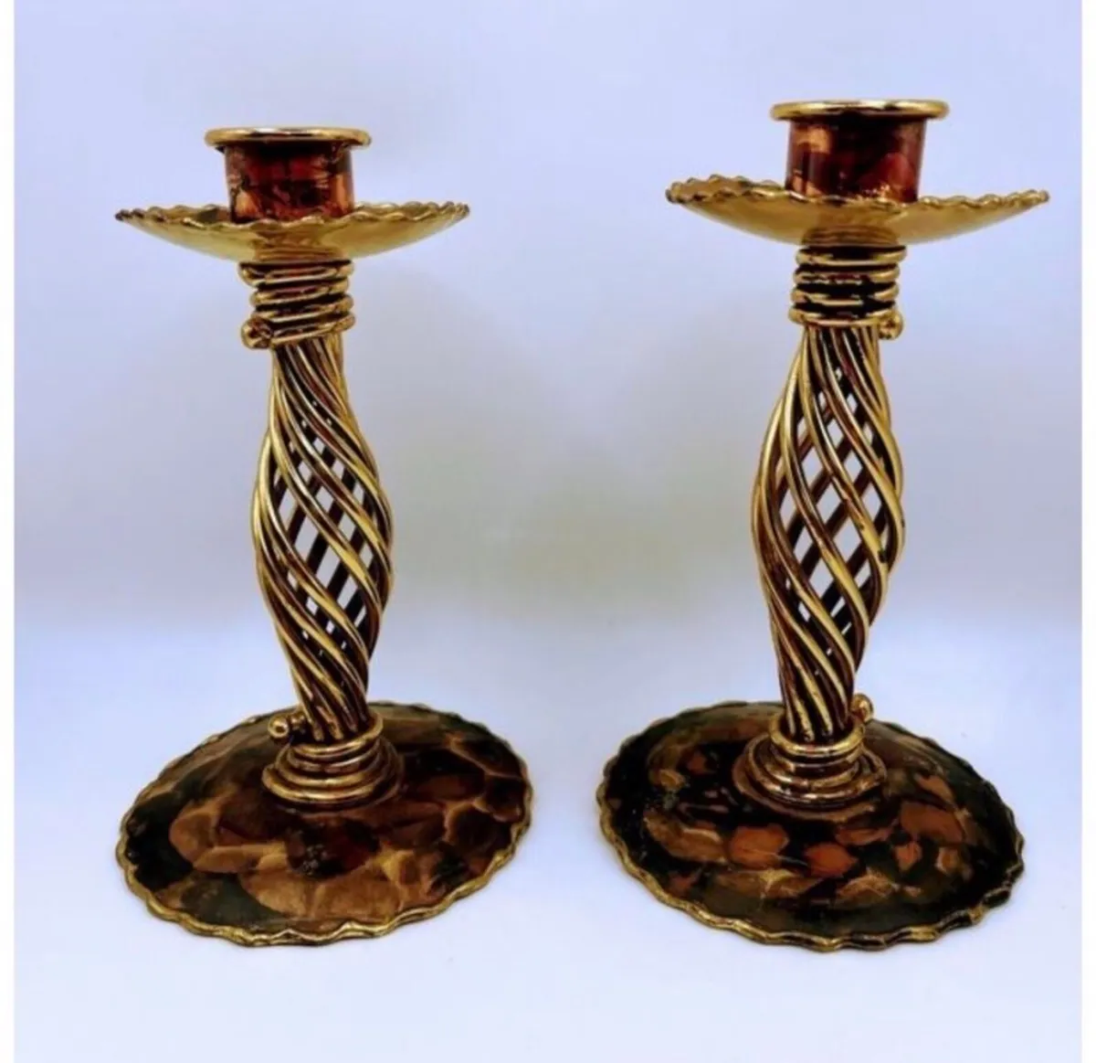 Vintage Spiral Brass Candle Holders - Image 1
