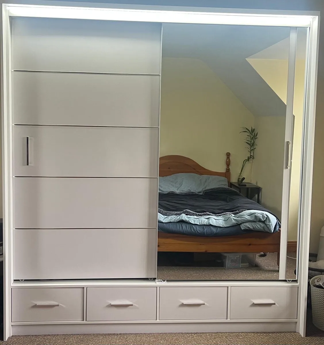 White double door wardrobe with led light bar - Image 1