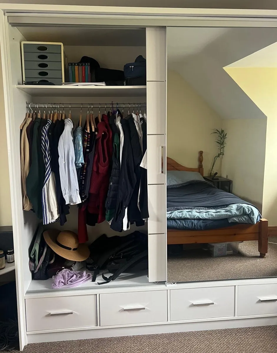 White double door wardrobe with led light bar - Image 4