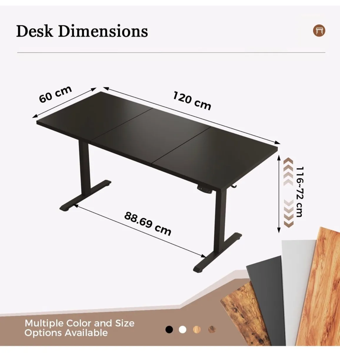 Standing Desk, 120 x 60 cm, Black - Image 1