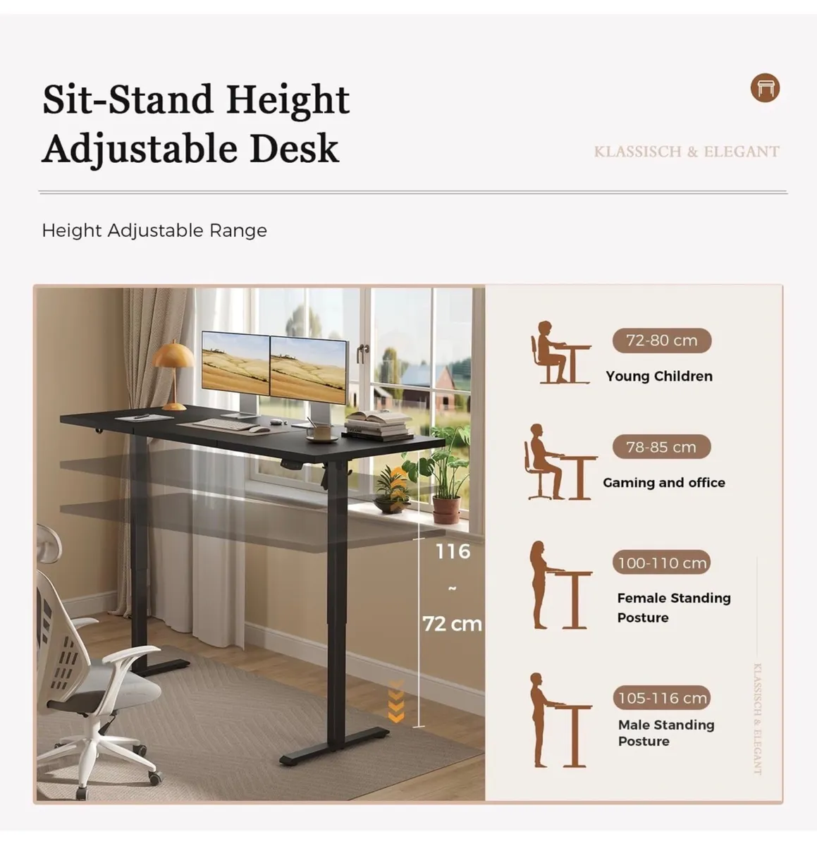 Standing Desk, 120 x 60 cm, Black - Image 4