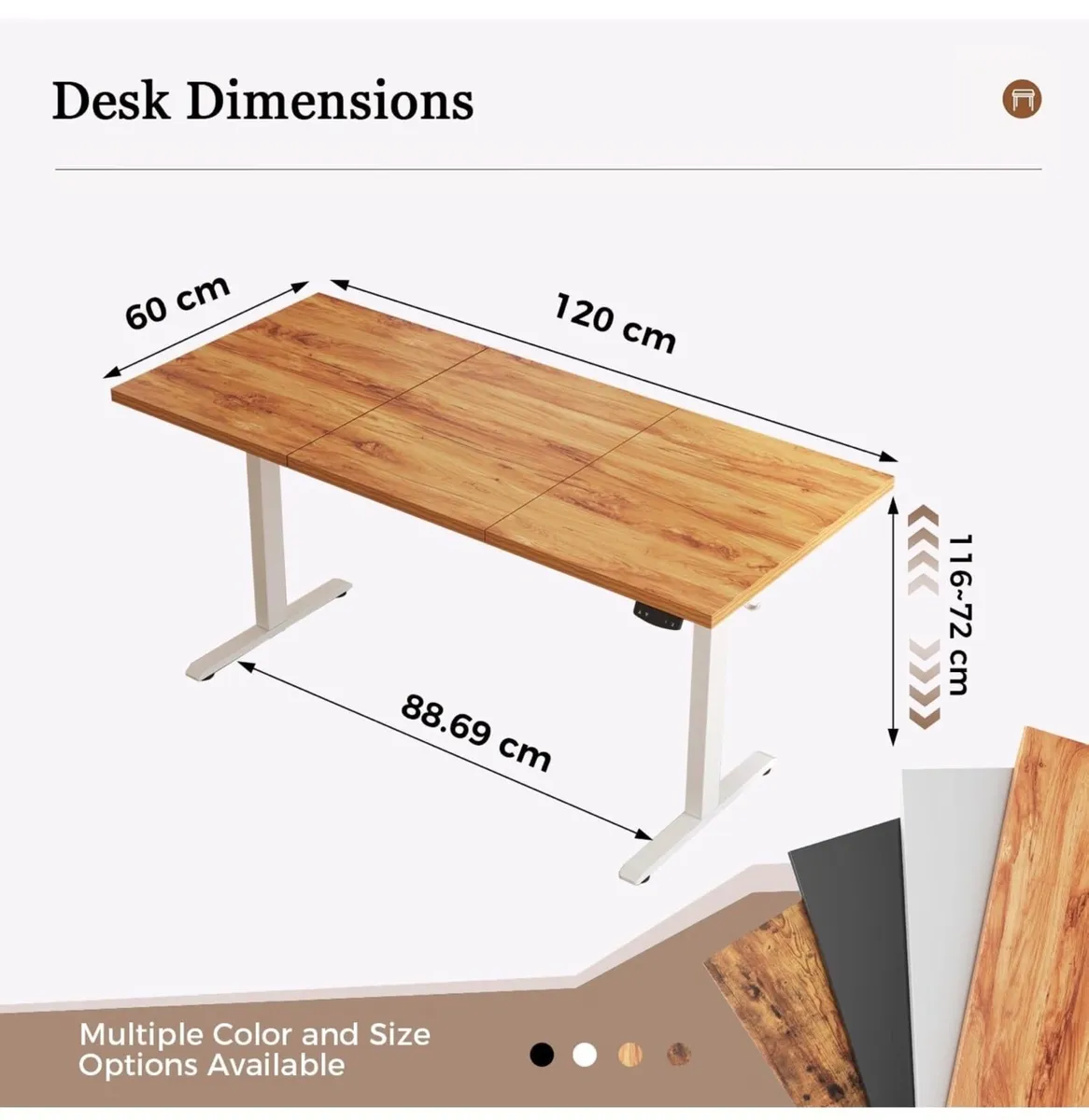 Standing Desk, 120 x 60 cm, Brown - Image 1