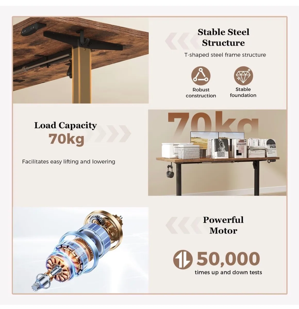 Standing Desk, 120 x 60 cm, Brown - Image 3