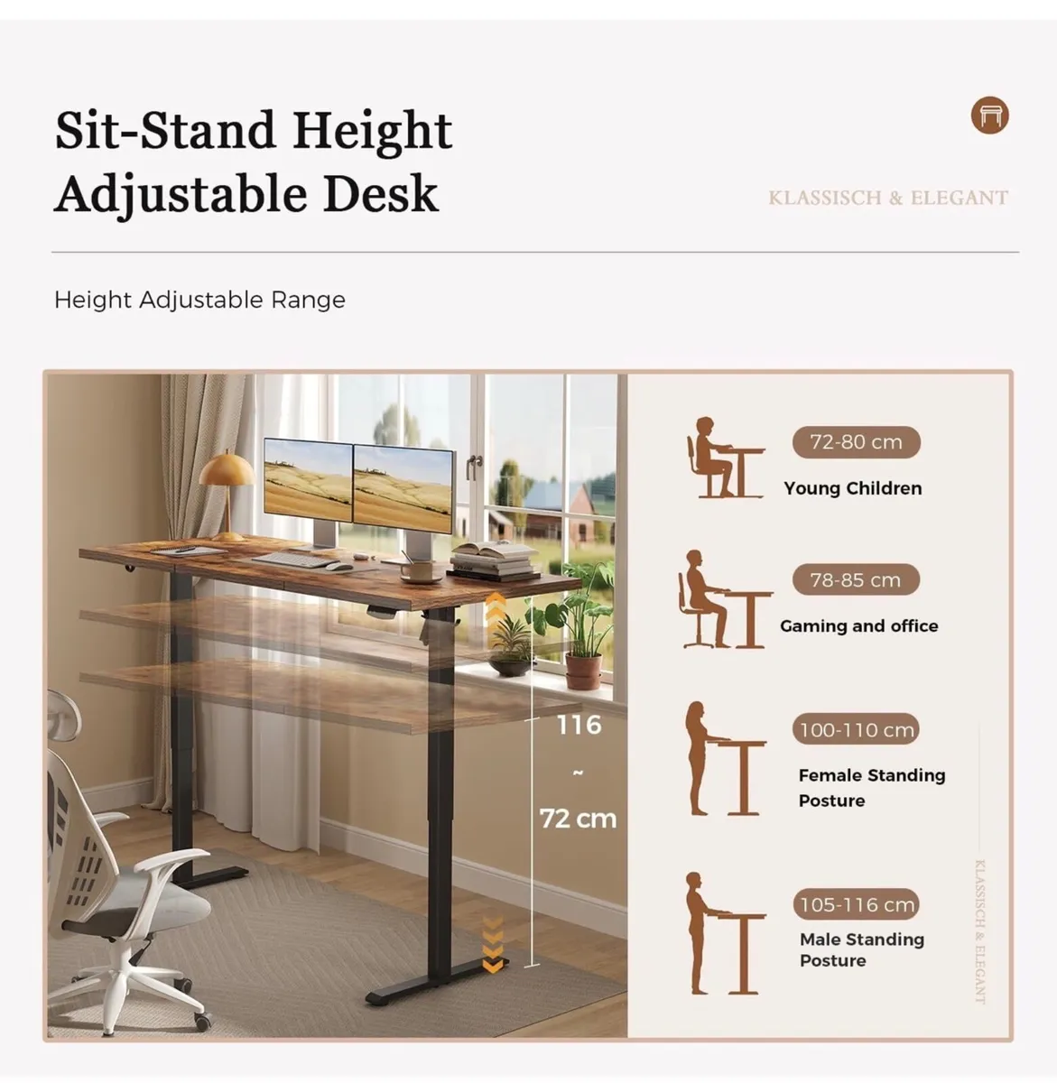 Standing Desk, 120 x 60 cm, Brown - Image 4