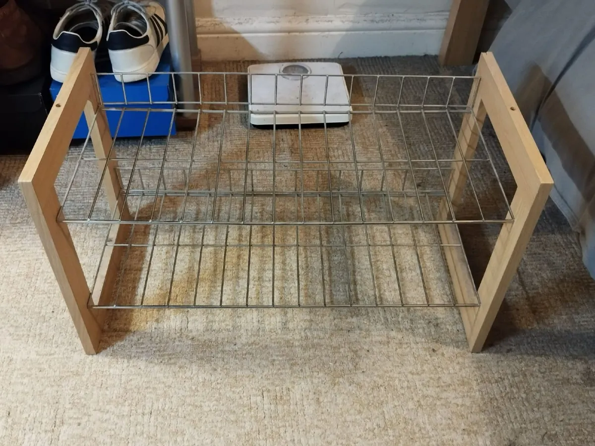 2-Tier Wood and Metal Shoe Rack - Image 3