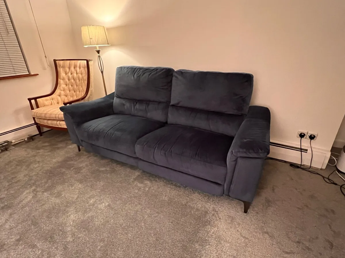 Plush Dark Blue Recliner 3 Seater Couch - Image 1