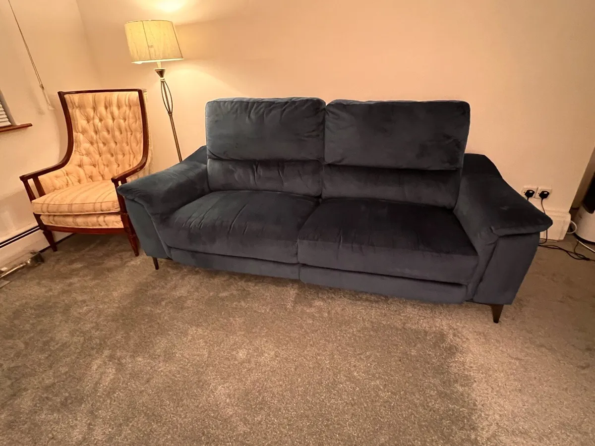 Plush Dark Blue Recliner 3 Seater Couch - Image 2