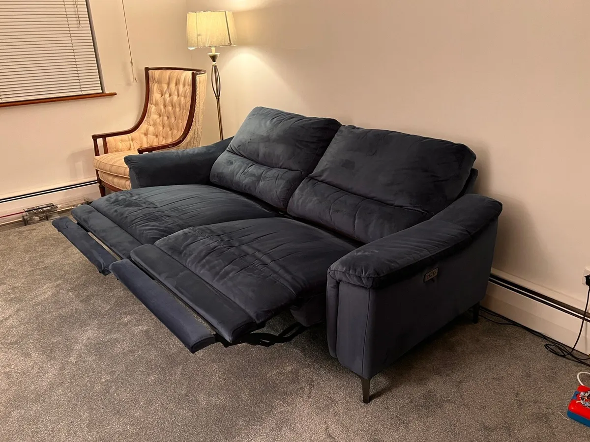 Plush Dark Blue Recliner 3 Seater Couch - Image 3