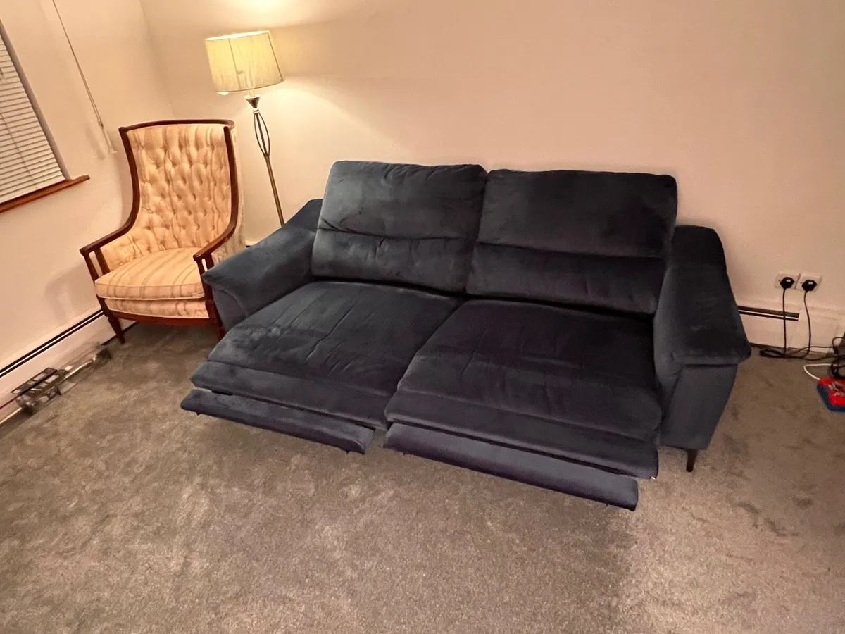 Plush Dark Blue Recliner 3 Seater Couch - Image 4