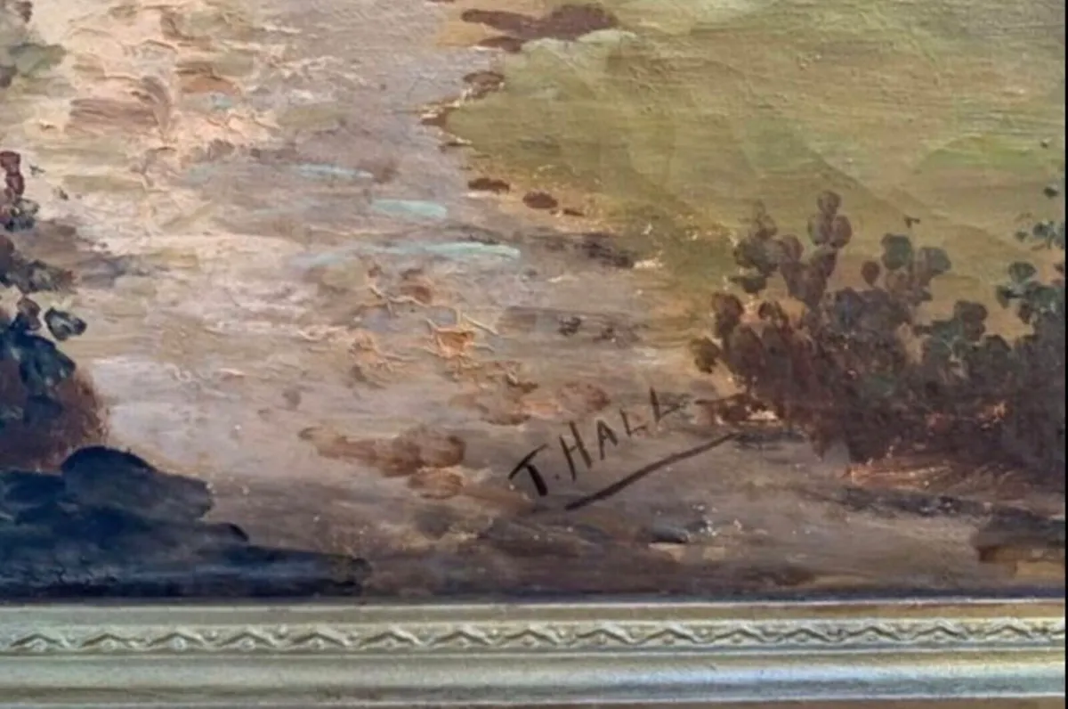 Antique Oil Painting by T Hall - Image 2