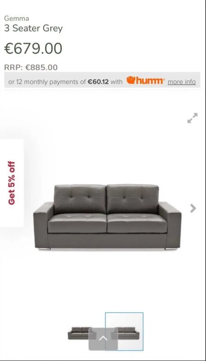 Brand New Grey Leather 2 Piece Sofa - Image 1