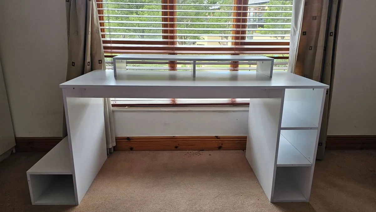 Modern White Home Office Desk with Built-in Riser - Image 3