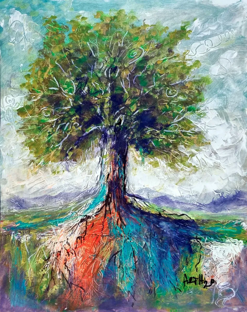 Original Green Tree of Life on 40x50cm Canvas - Image 2