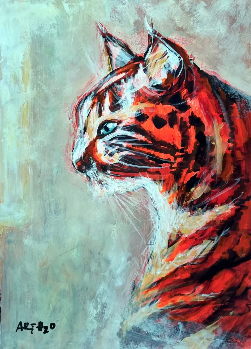 Rusnya The Cat Burnt Orange Cat Portrait on Paper - Image 4