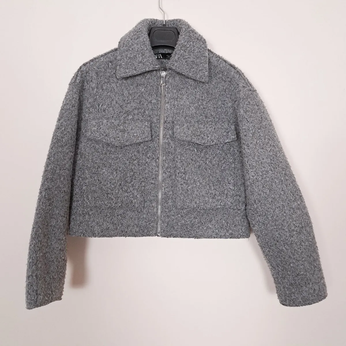 Zara Grey Textured Cropped Zip Up Jacket Size S - Image 1