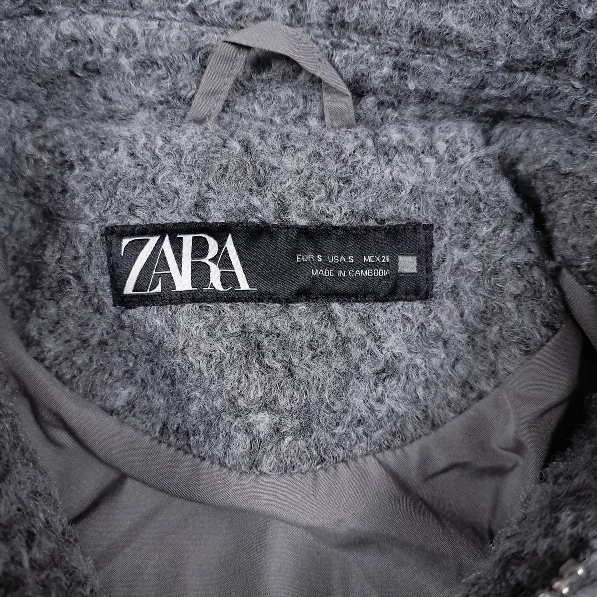 Zara Grey Textured Cropped Zip Up Jacket Size S - Image 3