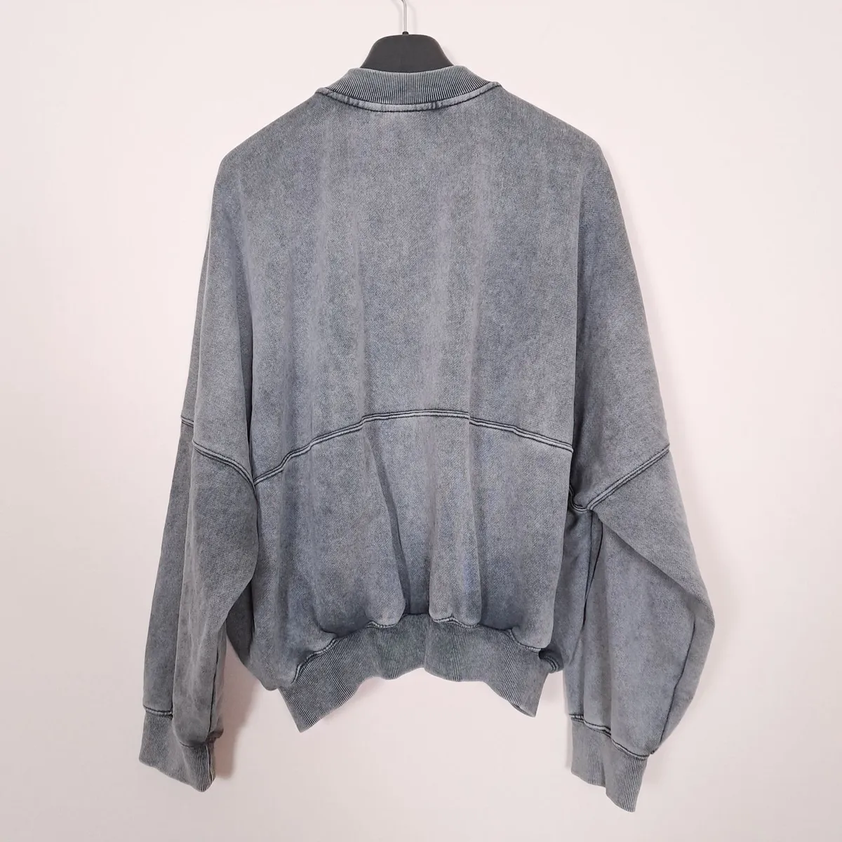 Zara Grey Acid Wash Full-Zip Bomber Jacket Size M - Image 4