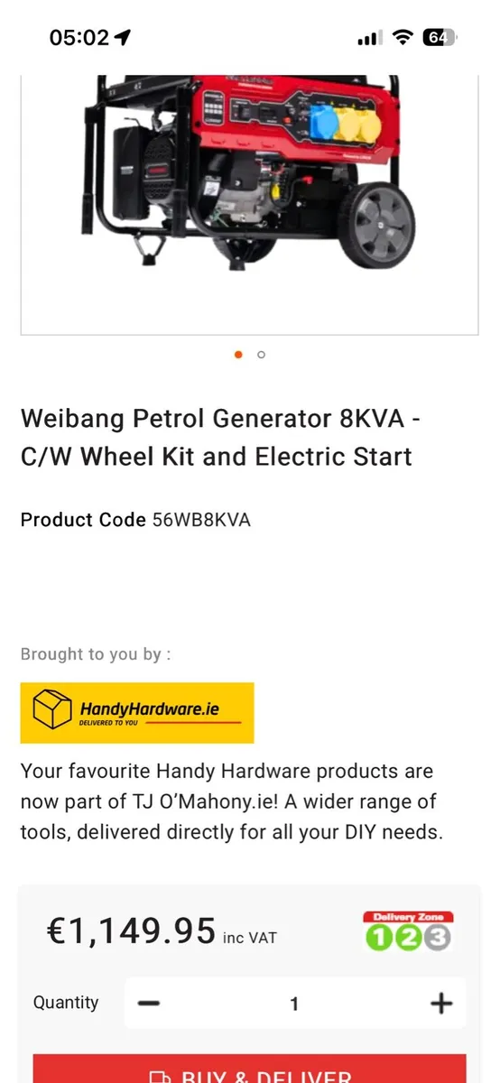 Weibang petrol generator 8kva, like new - Image 2