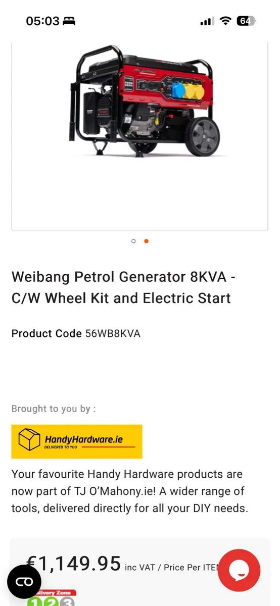 Weibang petrol generator 8kva, like new - Image 1