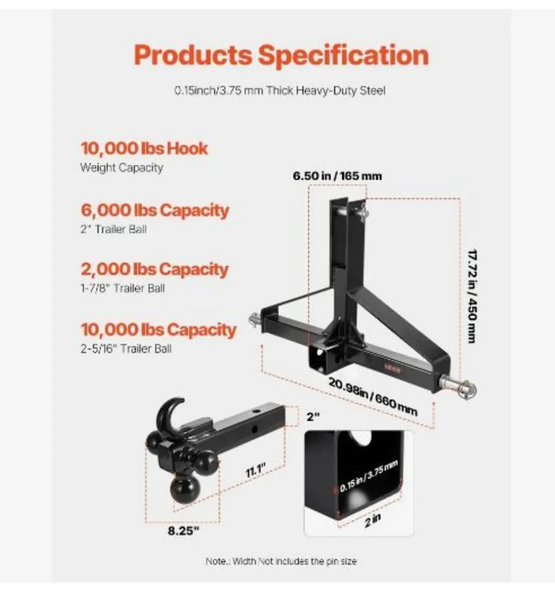 3 Point Trailer Hitch with 2 in Receiver - Image 4