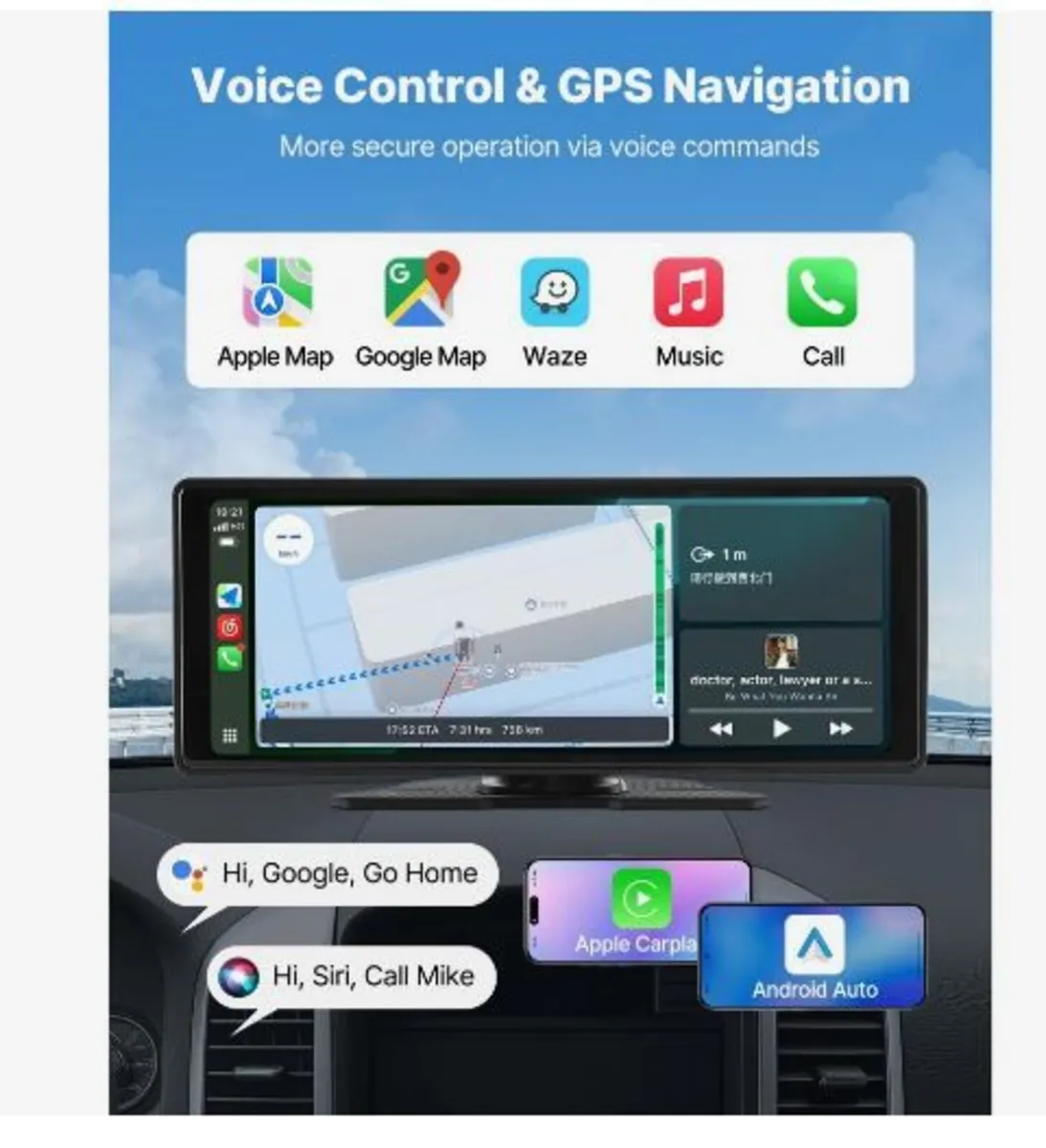 Wireless Car Stereo, 254 mm HD Portable Radio - Image 3