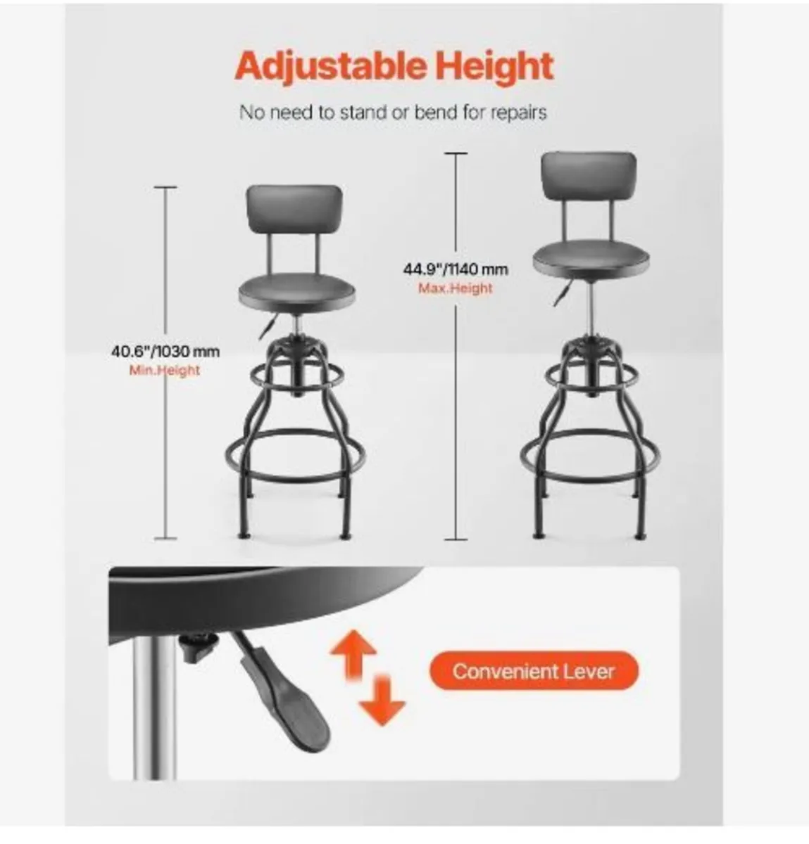 Shop Stool with Backrest - Image 3