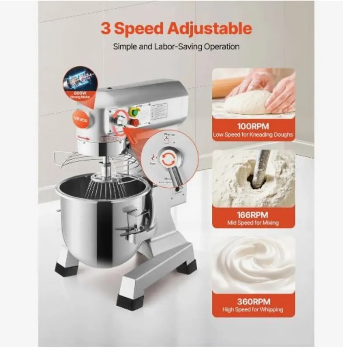 Electric Food Mixer 30L Food Stand Mixer 1100W - Image 4