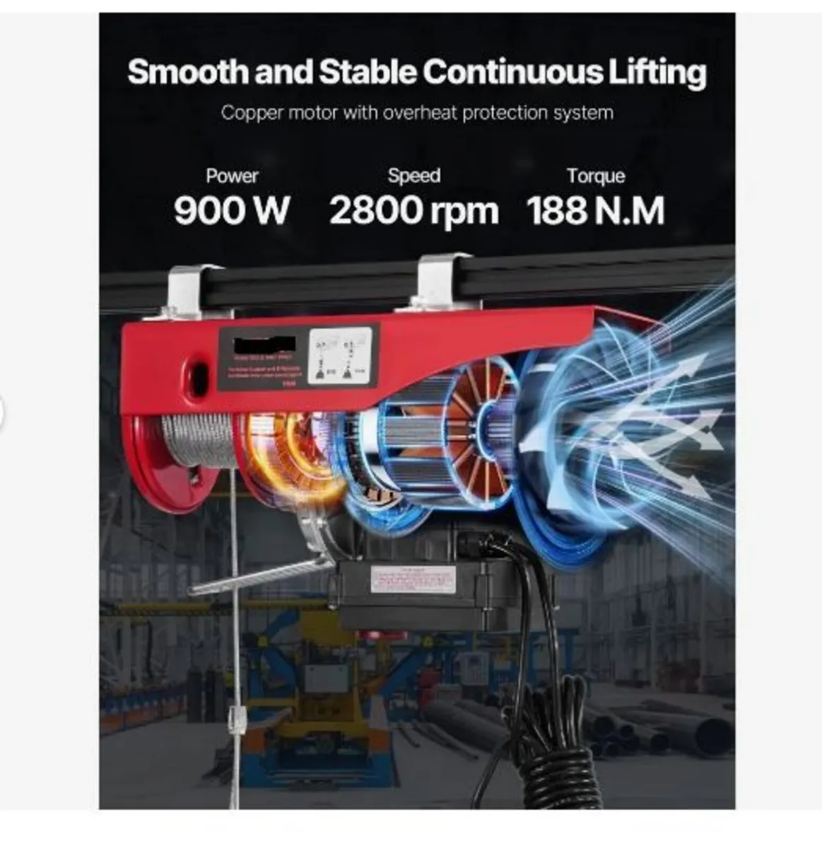 Electric Hoist Crane Winch 598.7 kg 9997.4 cm - Image 4