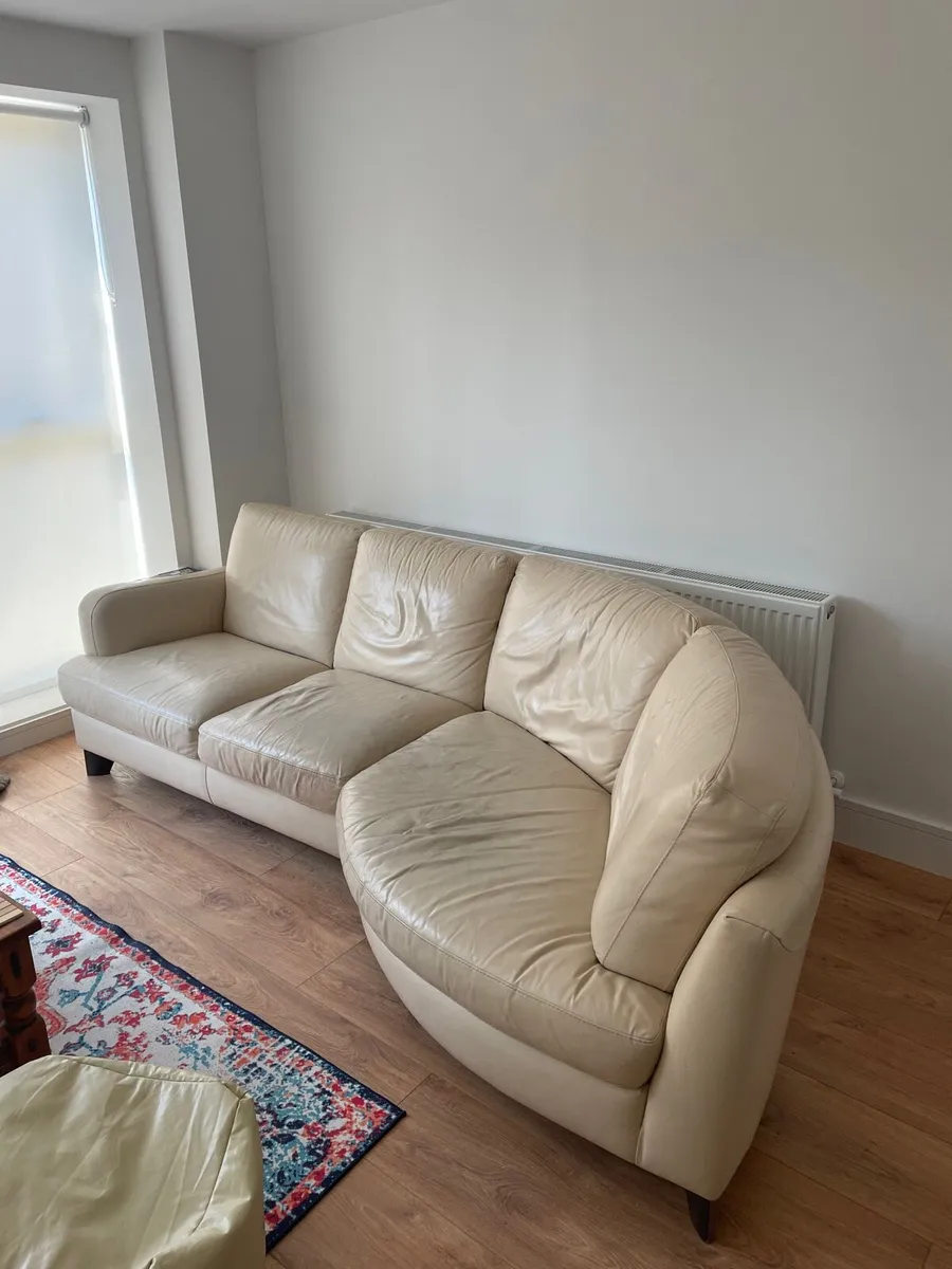 Cream leather couch / sofa - Image 2