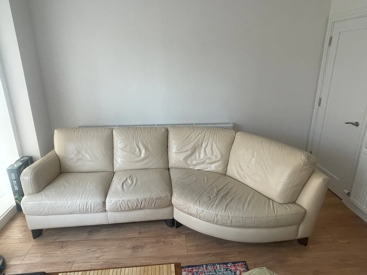 Cream leather couch / sofa - Image 4
