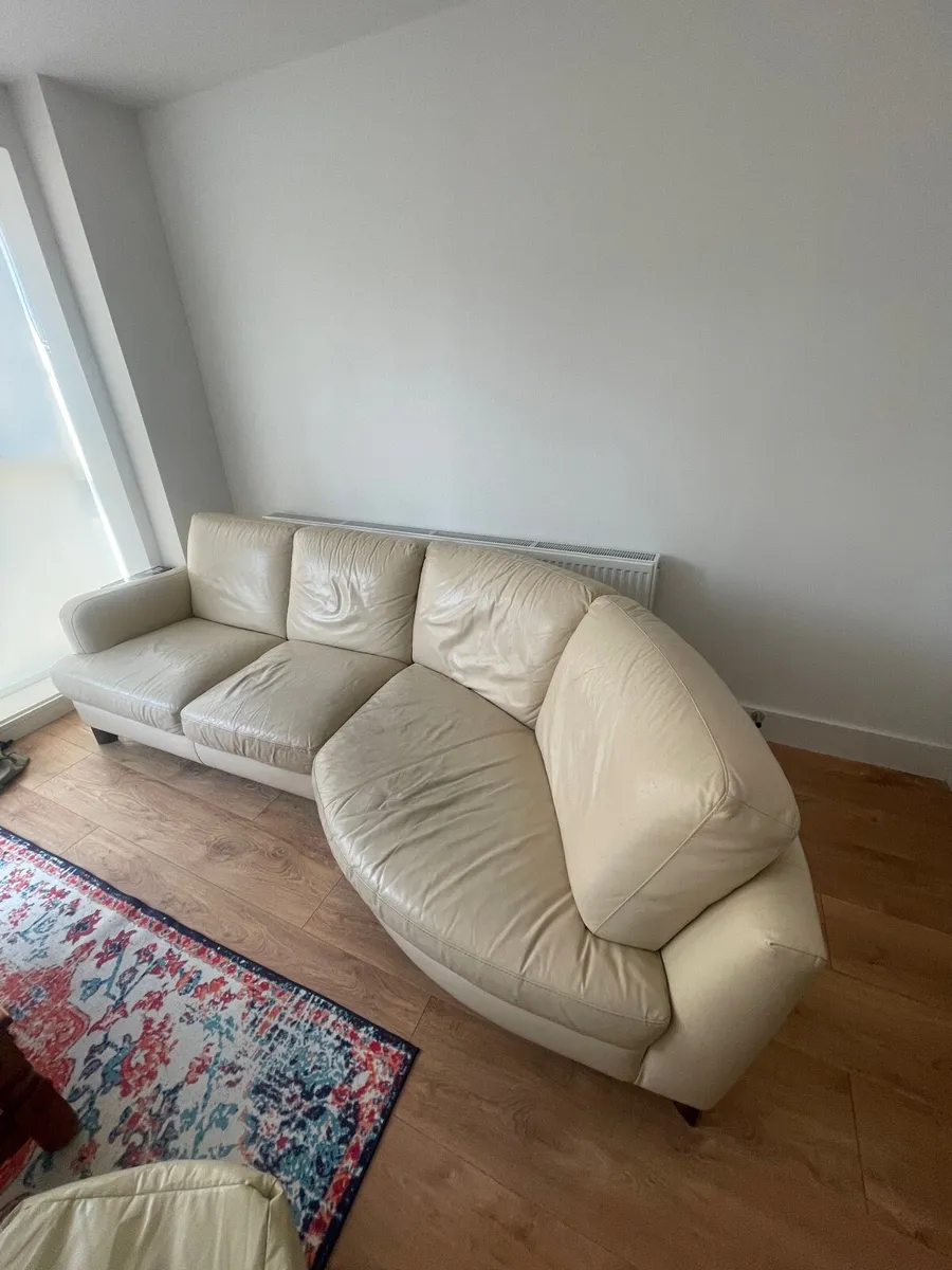 Cream leather couch / sofa - Image 3