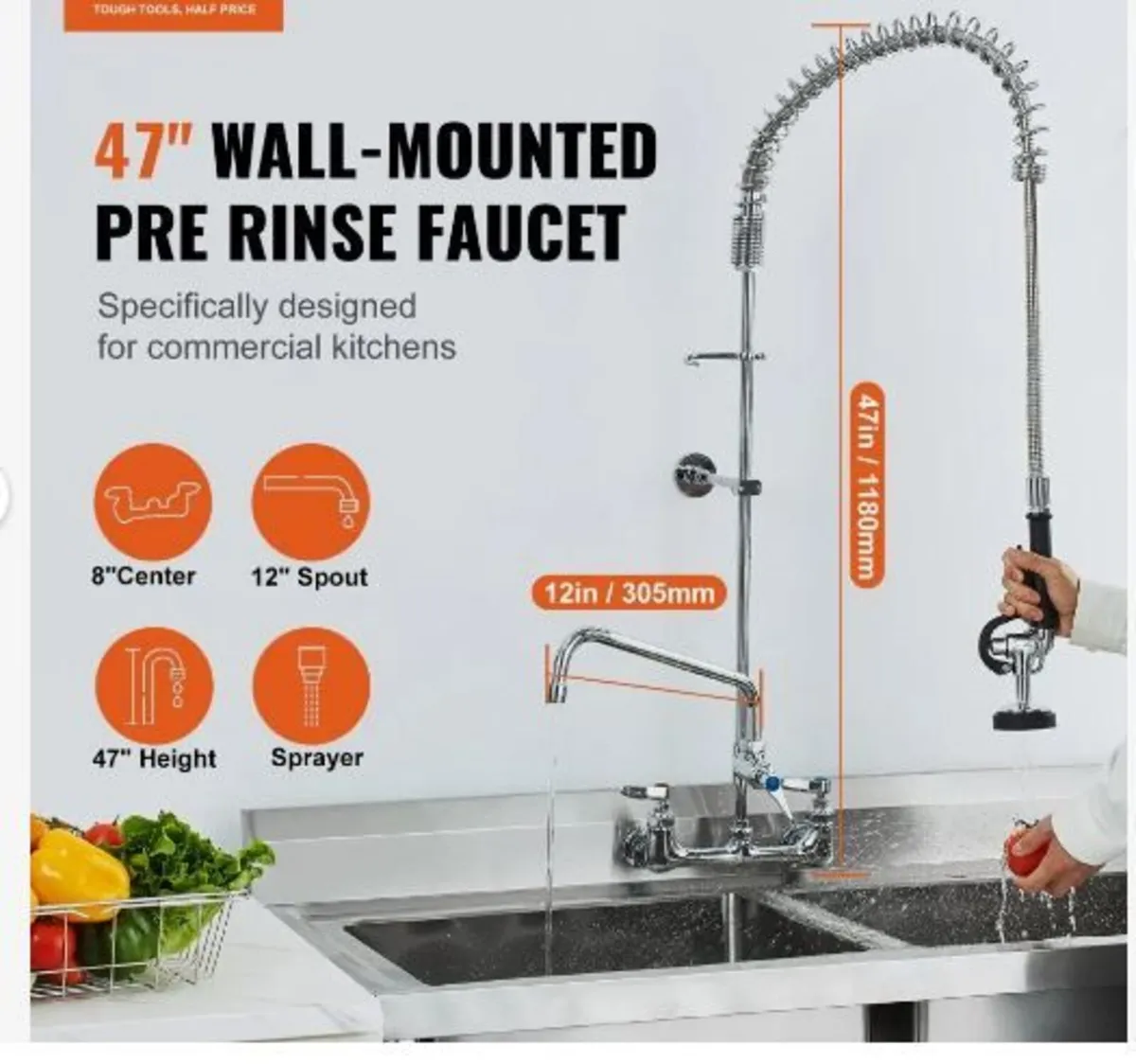 Commercial Faucet with Pre-Rinse Sprayer - Image 2