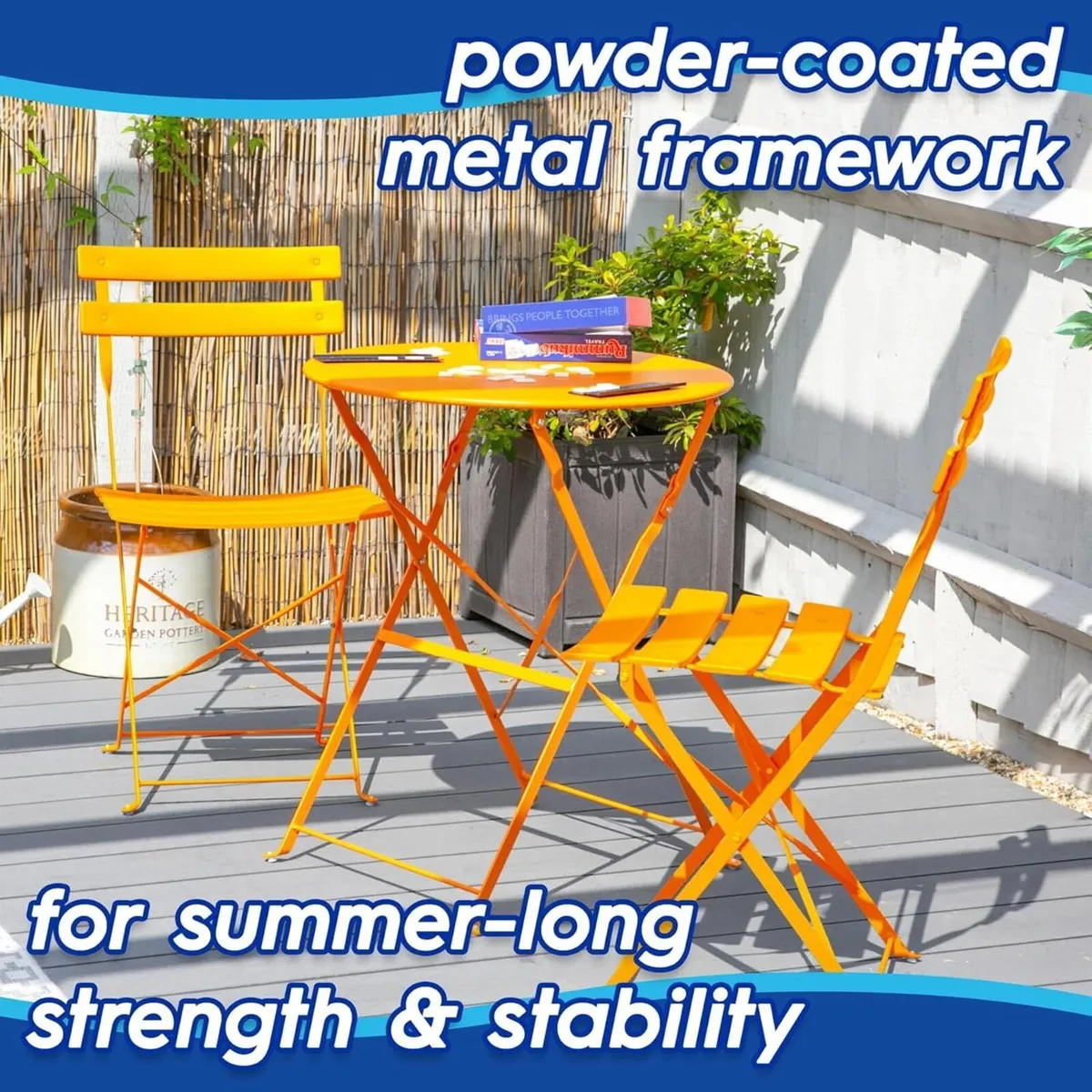 2 Seater Sussex Bistro Set - Folding Table Chairs - Image 4