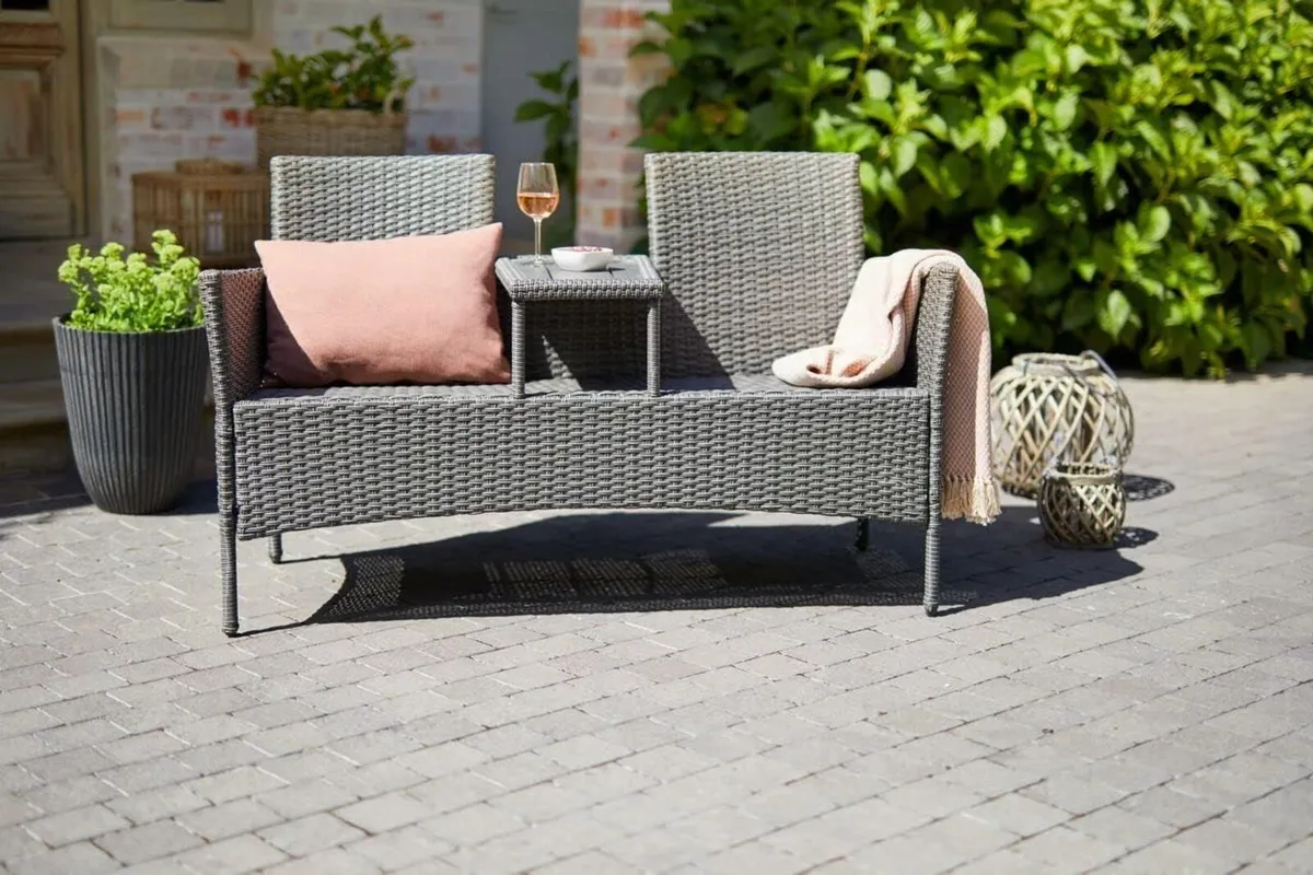 Lisbon Rattan 2 Seater Companion Partner Bench - Image 2