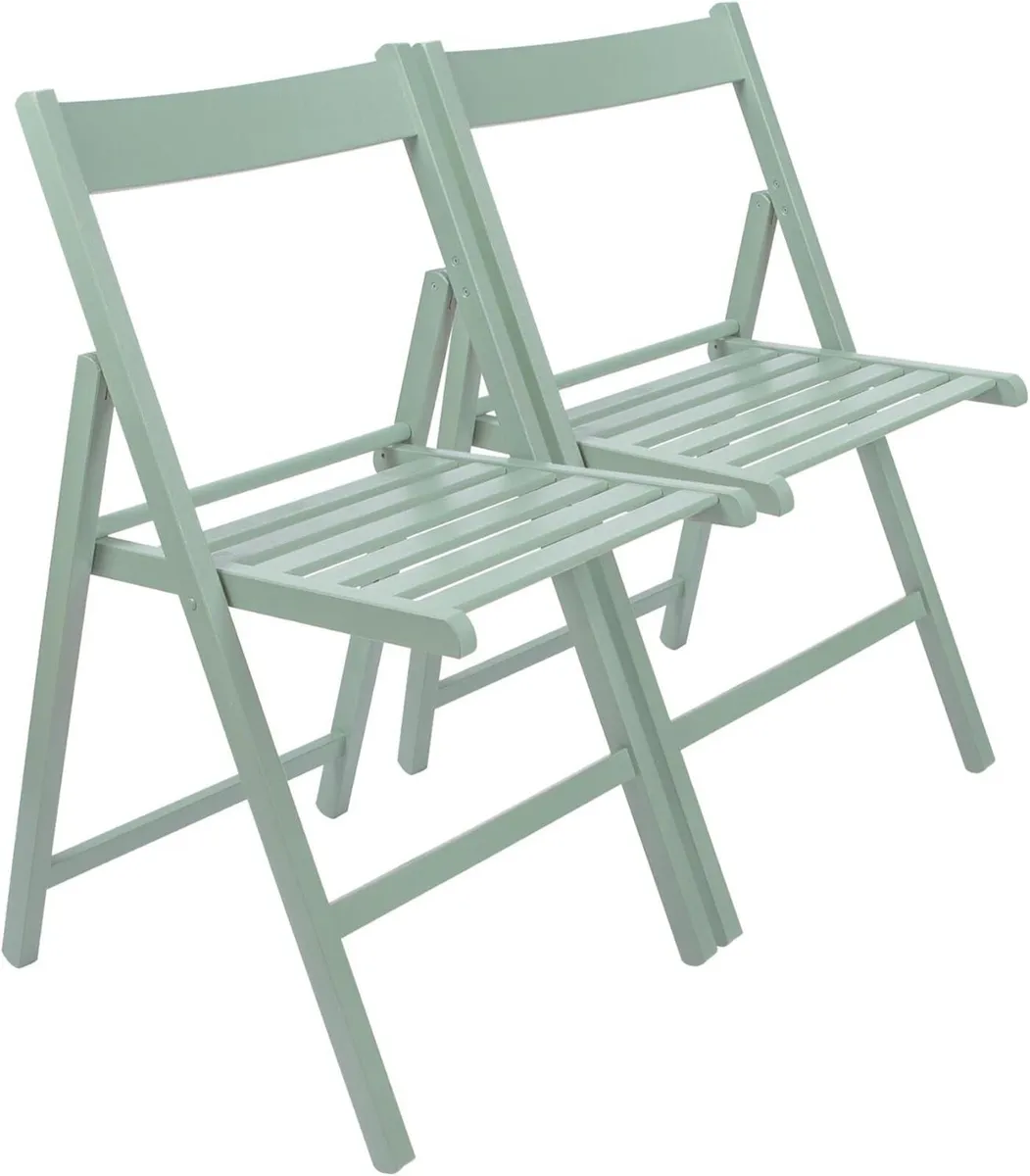 Beech Wood Folding Chairs - Sage Green 2x Wooden - Image 1