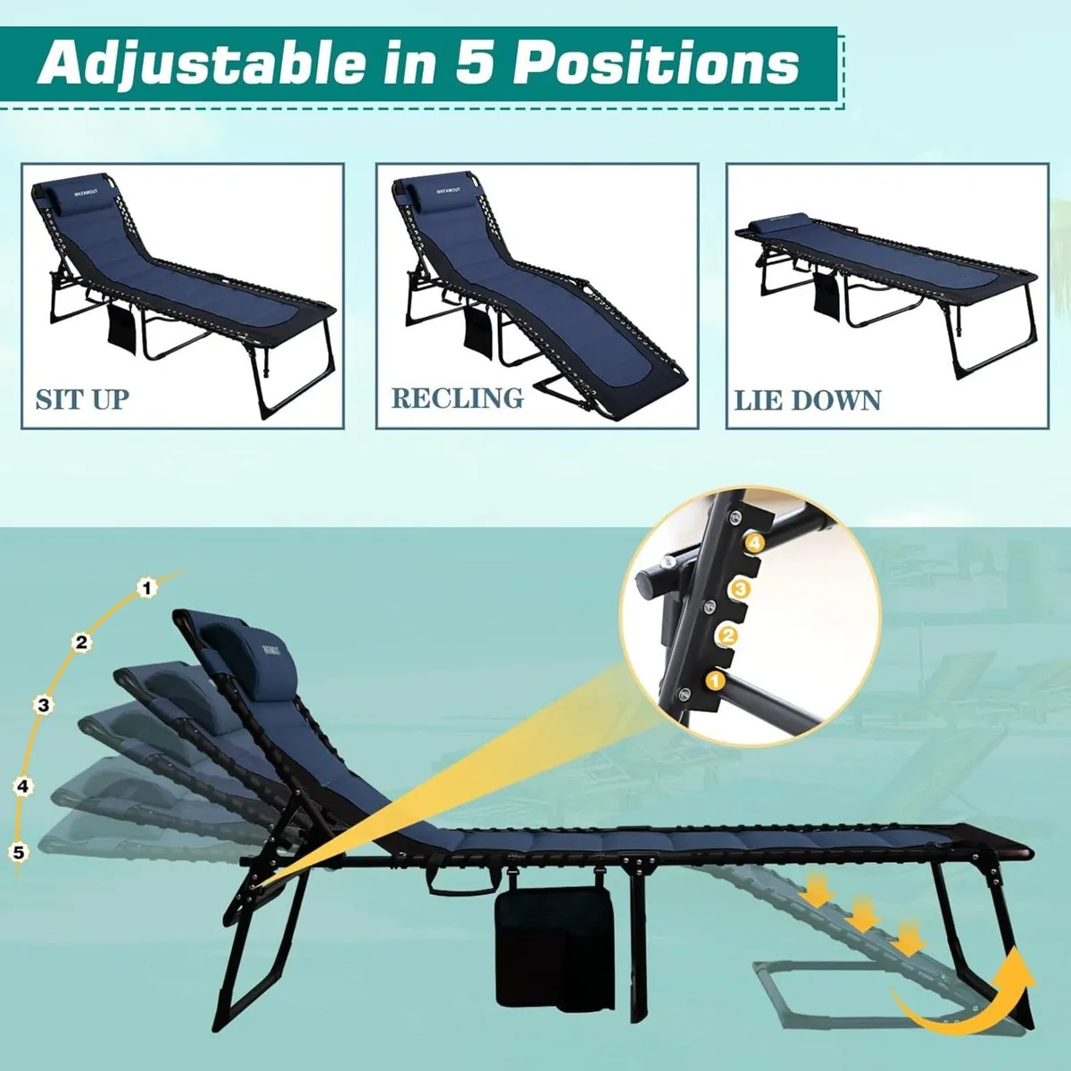 Folding Sun Lounger Cushion Reclining Chair 5 - Image 4