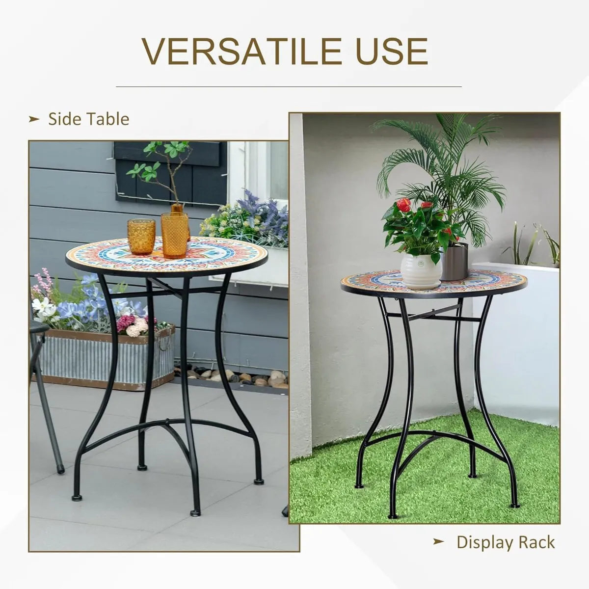 60 cm Mosaic Garden Table Small Round Outdoor - Image 4