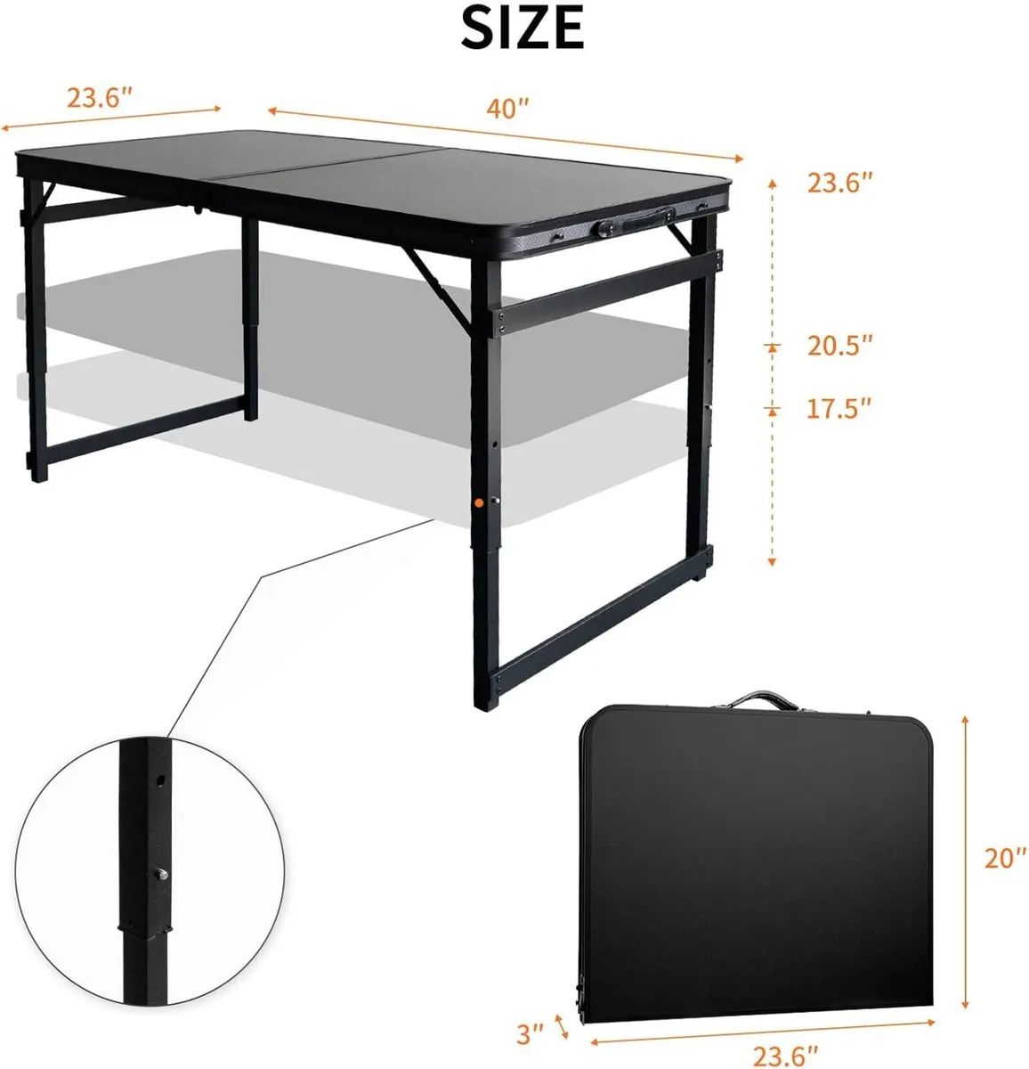 Compact Folding Table 100x60cm (3.3ft) 3-Height - Image 2