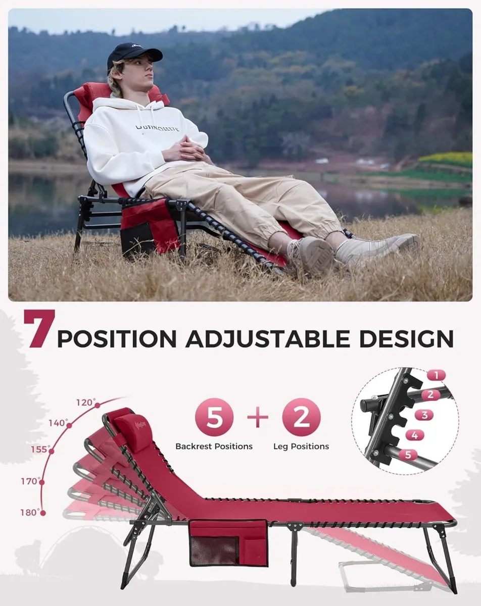 Camp Beds for Adults Sun Lounger 5-Position - Image 3