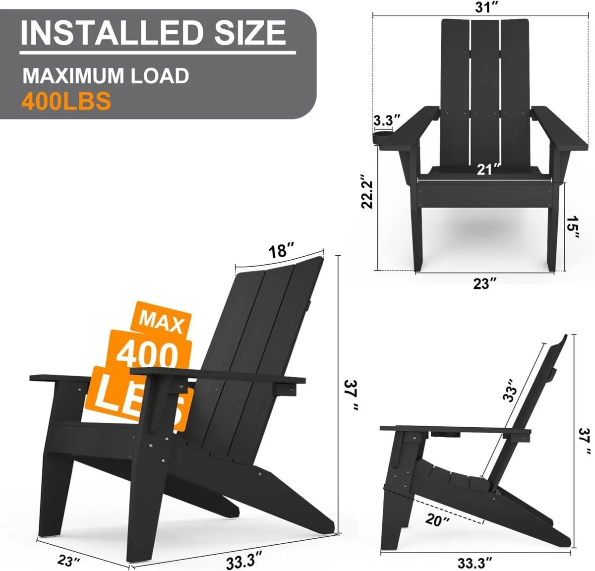 Adirondack Chair for Outdoor Garden: Oversize - Image 3