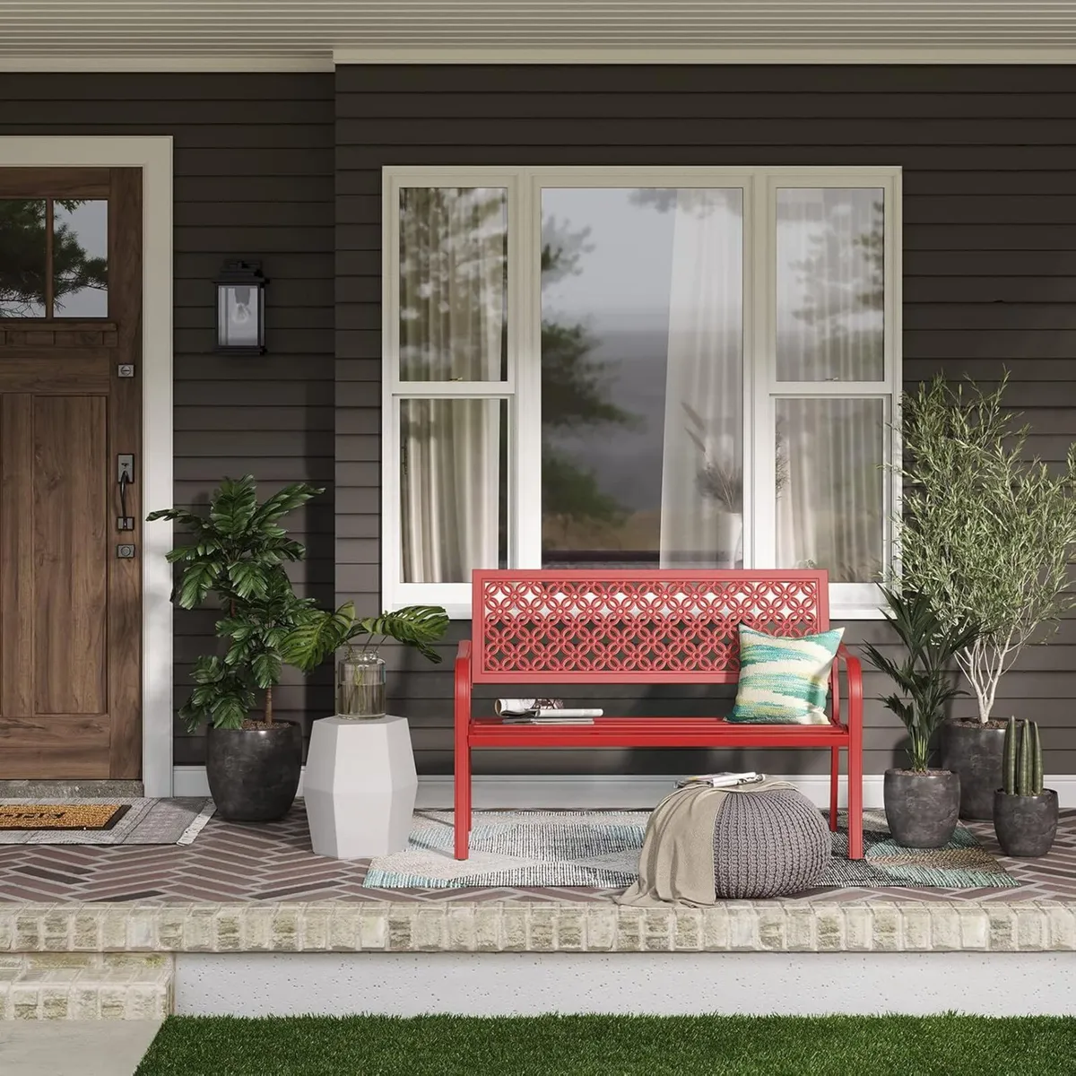 Garden Bench Outdoor with 2-3 Seater Rust - Image 2