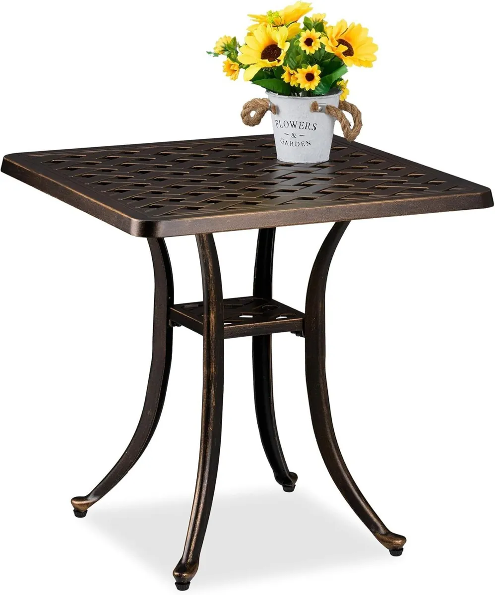 Garden Side Table Antique Cast Aluminum 53x54x54 - Image 1