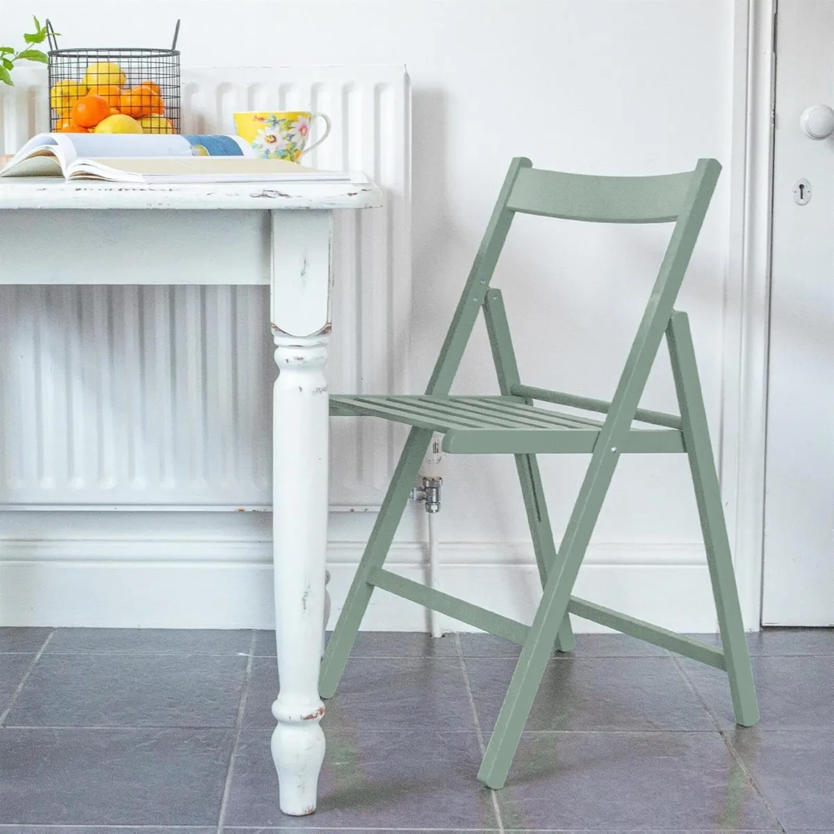Beech Wood Folding Chairs - Sage Green 4x Wooden - Image 2