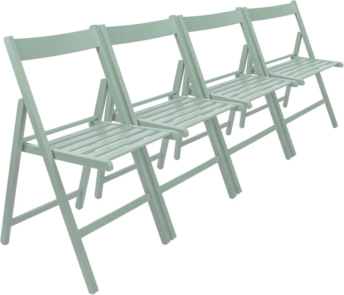 Beech Wood Folding Chairs - Sage Green 4x Wooden - Image 1