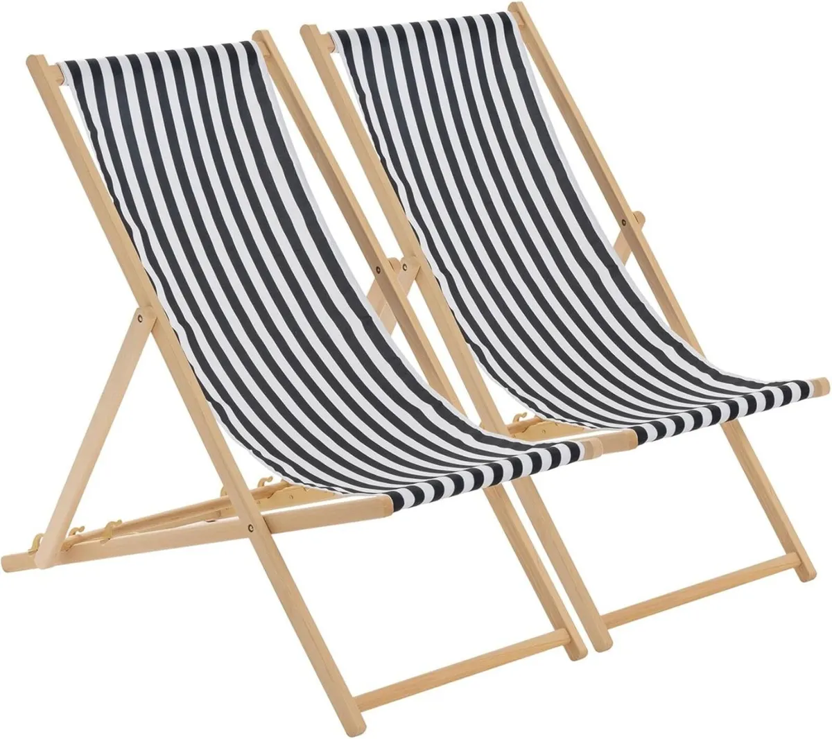 Folding Wooden Deck Chairs – Black Stripe Pack of - Image 1
