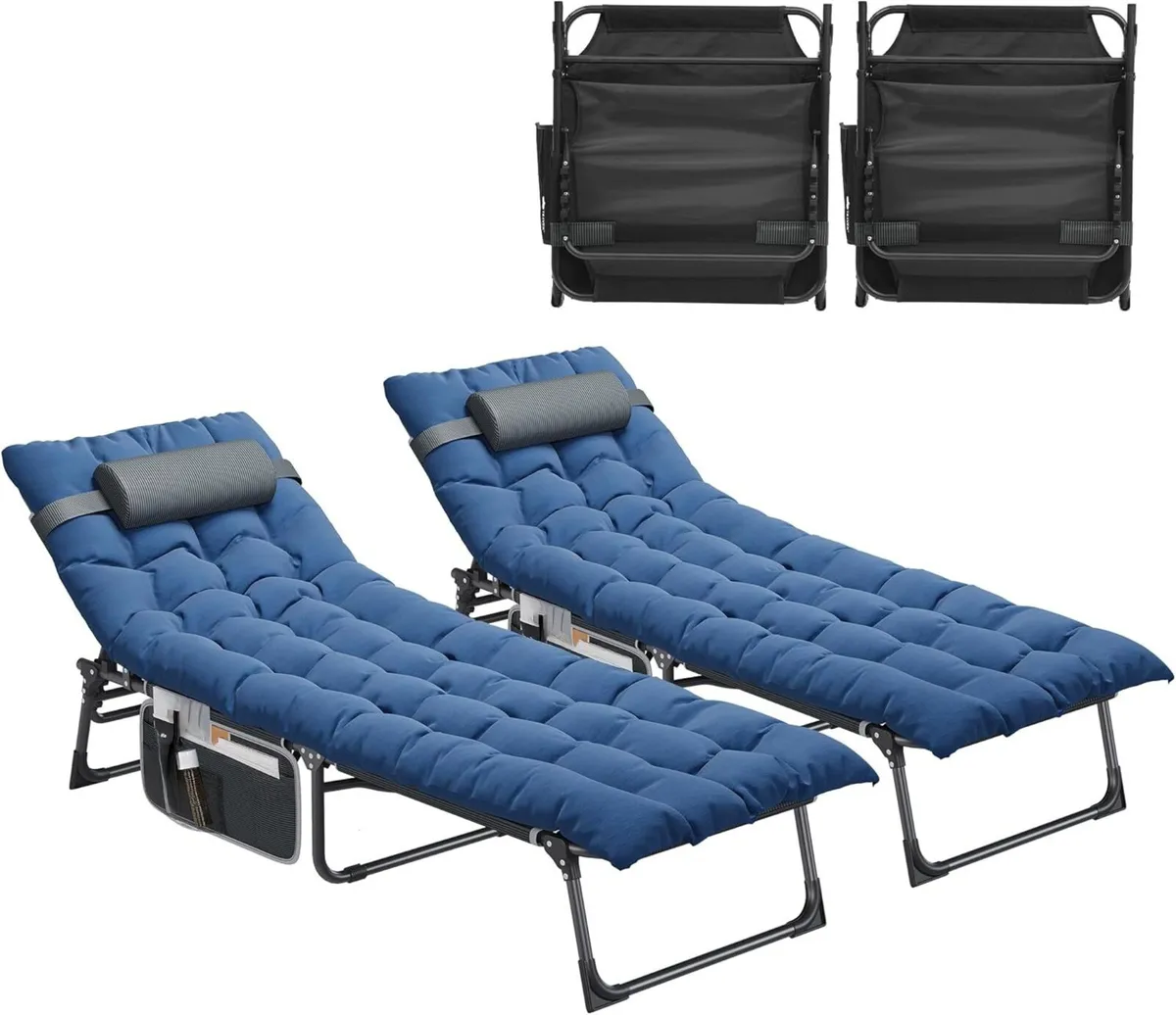 Reclining Sun Lounger Set of 2 with Cushion - Image 1