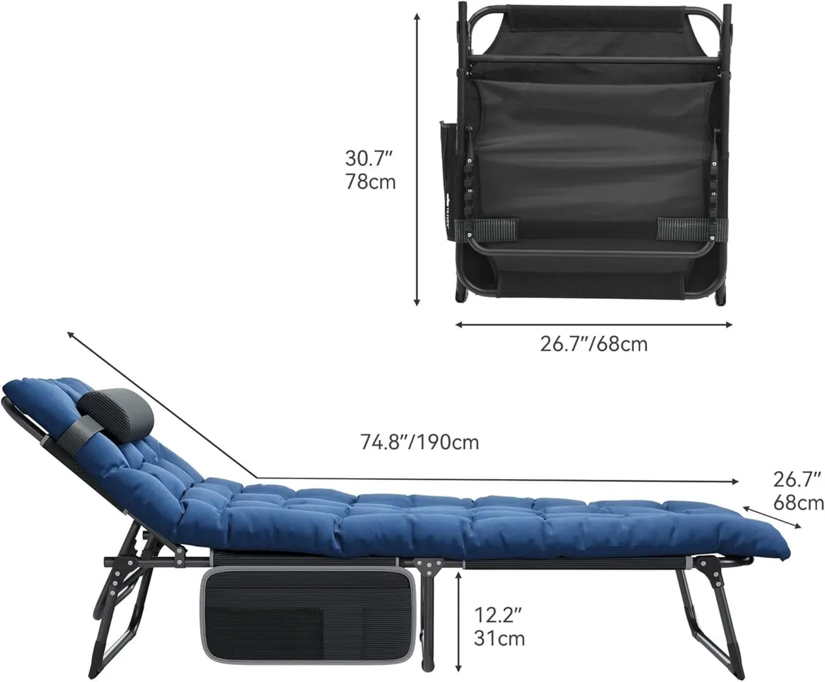 Reclining Sun Lounger Set of 2 with Cushion - Image 3