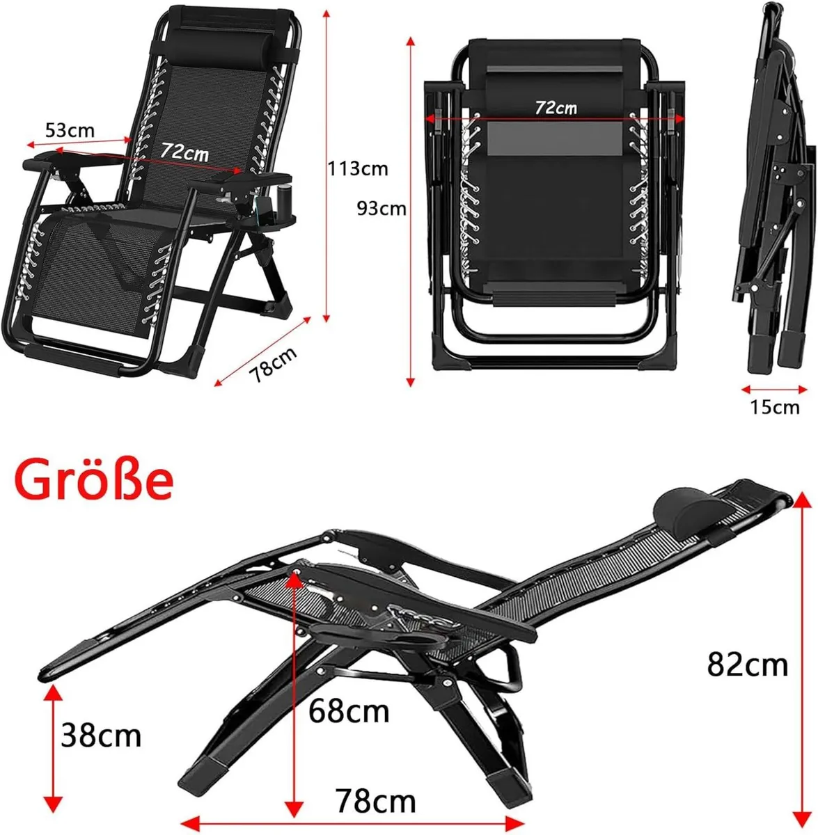 Garden Lounger Folding Camping Chair Outdoor - Image 2