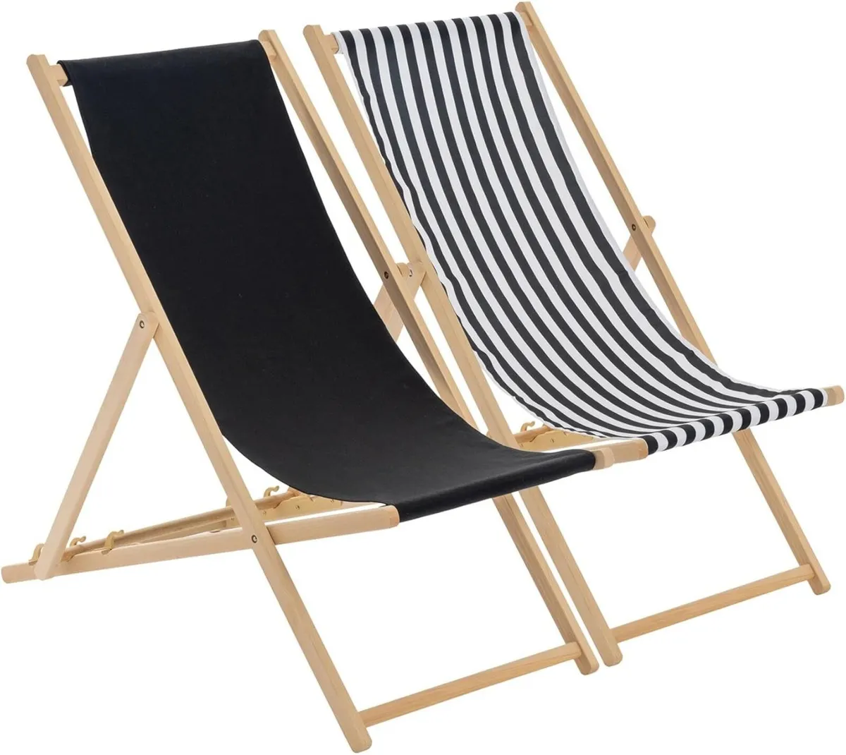 2 Piece Black Stripe Wooden Deck Chair Traditional - Image 1